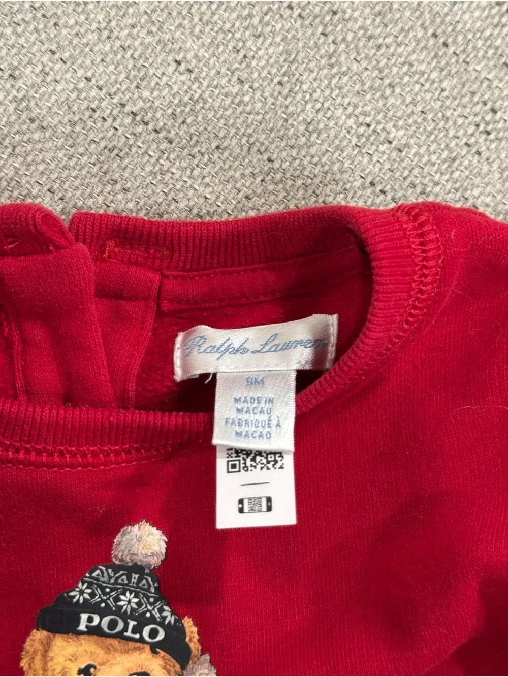 Ralph Lauren Red Long-Sleeve Bear Appliqué Dress